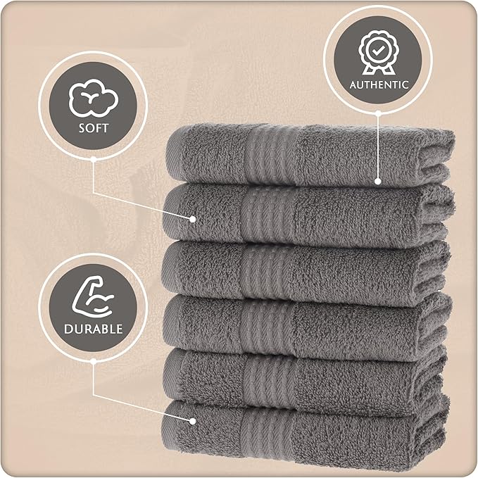 MAURA Basics Turkish Cotton Washcloth Towel Set High Performance Bathroom Essentials with Hanging Loops, Standard Size 13”x13”, Ideal for Daily Comfort, Space Gray