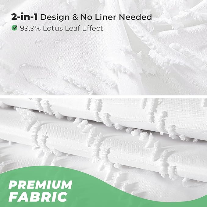 78 inch Shower Curtain Tall Shower Curtain 78 Inches Long White Tufted Chevron Striped Fabric Shower Curtains for Bathroom Modern Shabby Chic Waterproof Cloth Shower Curtains, White