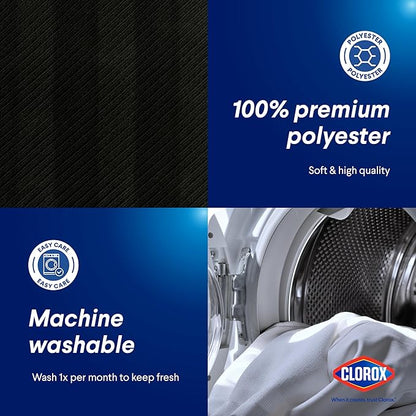 CLOROX 2-in-1 Bathroom Shower Curtain Liner, Durable Fabric, Weighted Magnets for Bath Water Control, Washable Premium Quality, Modern - 72" x 72" Black