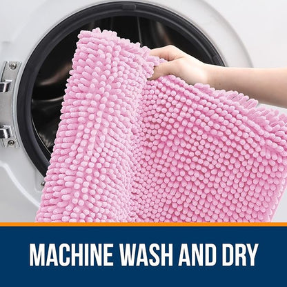 OLANLY Bathroom Rugs 59x24, Extra Soft Absorbent Chenille Bath Rugs, Rubber Backing Quick Dry, Machine Washable Bath Mats for Bathroom Floor, Tub and Shower, Home Decor Accessories, Pink