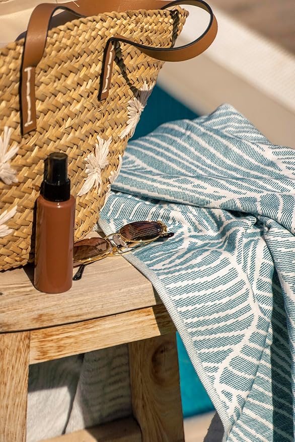 SOFE H&L | LINVIA Foutah Quick Dry Beach Towel Pack of 2 (35” x 70”) CARETTA - Blue | Lightweight, Premium, Fade Resistant, Durable | Travel Towel, Turkish Beach Towel with Shoulder Strap