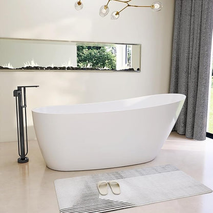 59" High-back Acrylic Freestanding Bathtub, Stand Alone Slipper Soaking Tub, Integrated Overflow and Drain, cUPC Certified