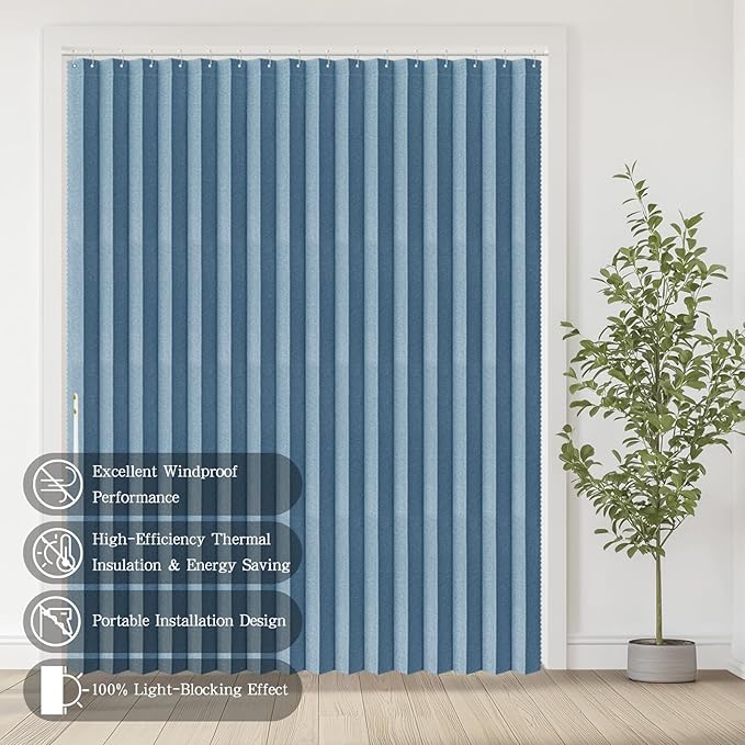 Accordian Door Curtain, 100% Blackout Folding Magnetic Doorway Curtains,Linen Style Closet Doors,for Room Divider,Privacy Protection（W72 x L78,Blue,1 Panel）
