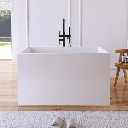 43" Acrylic Freestanding Bathtubs, Stand Alone Tub, Japanese Soaking Tub for Bathroom, Integrated Overflow and Drain, cUPC Certified, Gloss White