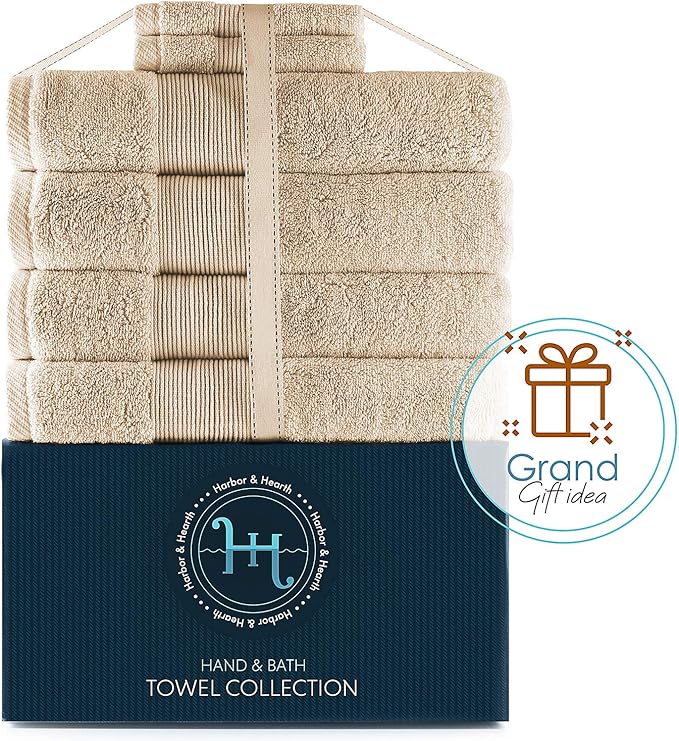 Hearth & Harbor Bath Towels for Bathroom - 100% Ring Spun Cotton Luxury Bathroom Towels - Ultra Soft & Highly Absorbent, Bath Towels Set of 6 - Beige Cream