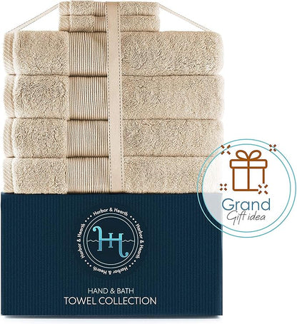 Hearth & Harbor Bath Towels for Bathroom - 100% Ring Spun Cotton Luxury Bathroom Towels - Ultra Soft & Highly Absorbent, Bath Towels Set of 6 - Beige Cream