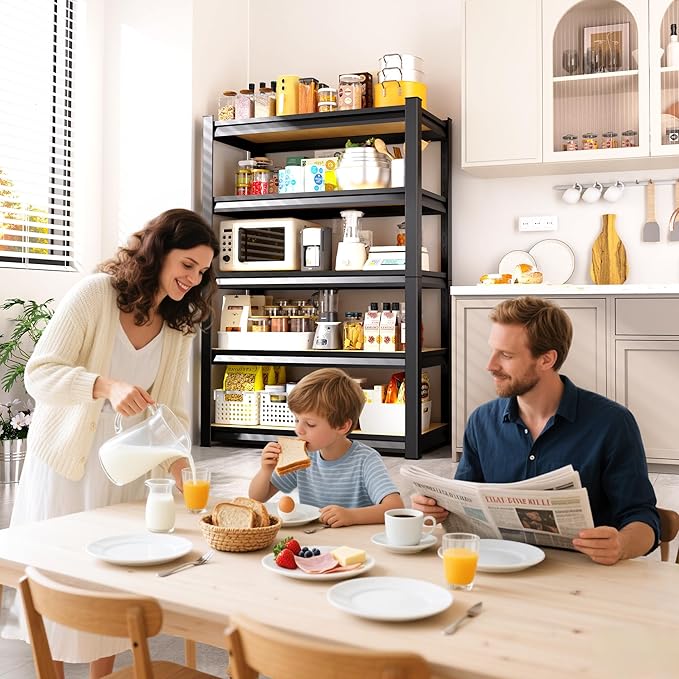 45.6" W Garage Shelving Heavy Duty 5-Tier Storage Shelves, Home Storage Shelf, Adjustable Metal Shelving Unit, for Pantry, Kitchen, Basement, Warehouse, 45.6" Wx17.7 Dx71.2 H, Black