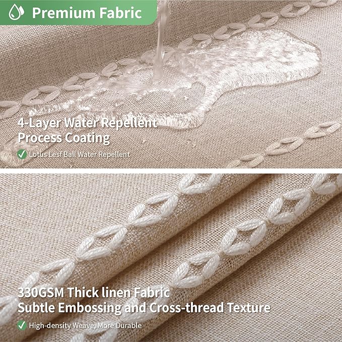No Hook Extra Long Shower Curtain Set with Snap-in Liner,Linen Textured Thick Striped Fabric with Tassels,Boho Chic Modern Farmhouse Bathroom Curtain,Water-Repellent,Tan/Taupe,71x86