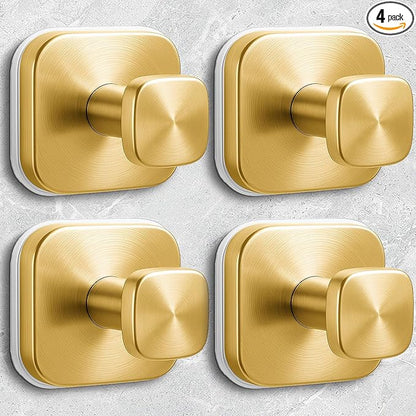 Shower Hooks for Inside Shower,Reusable Suction Cup Hooks for Glass Window,Mirror,Removable Towel Hooks for Bathroom,4 Pack(Gold)