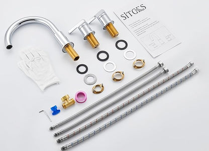 SITGES Chrome High-Arc Bathtub Faucet,Solid Brass,2-Handle Deck Mount Tub Faucet,3-Hole Roman Bath Tub Faucet Set with Valve