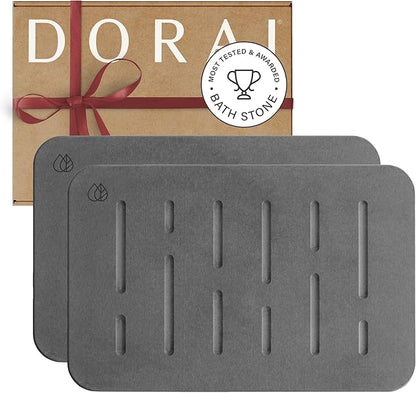 Dorai Home Bath Stone Mat 23.6"x15.4" (2-Pack) – Quick-Dry, Non-Slip Diatomite Stone Bath Mat, Rain Slate