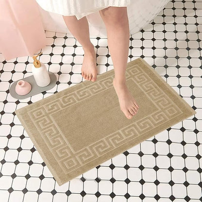 DAN RIVER Greek Cotton Bath Mats Set of 2 – Not a Bathroom Rug, Ultra Soft, Highly Absorbent & Machine Washable Bath Mat Towel for Bathroom Floor Mat – Durable, Quick-Dry, 21x34 Inches, Tan