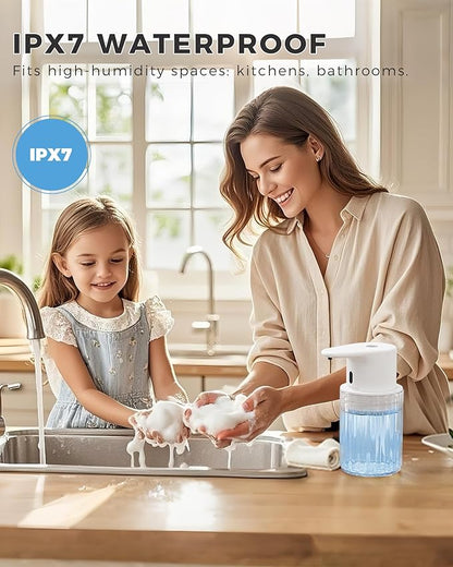 Automatic Foaming Soap Dispenser Touchless, 10oz/300ml Rechargeable, 3 Adjustable Foam Levels, IPX7 Waterproof, for Kitchen Bathroom, White