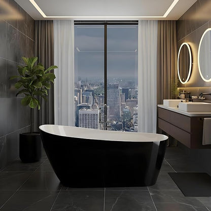 Freestanding Bathtubs 59 inch Acrylic Free Standing Tub Modern Soaking Tub with Chrome Drain and Overflow for Stylish Bathroom or Spa,Black and White