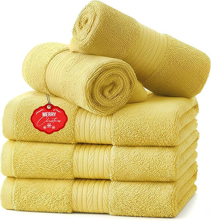 Ample Decor Yellow Washcloths Pack of 5 12 X 12 Inch 100% Cotton 600 GSM, Soft Absorbent and Reusable Fingertip Towels, Ideal for Bathroom and Powder Room