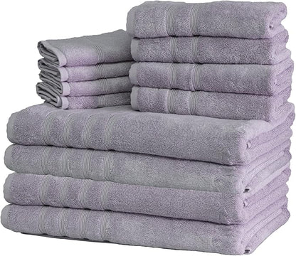 Mosobam Luxury Turkish 12pc XL Towel Set 35X70 16X30 13X13 Lavender Aura 700 GSM Bamboo Viscose & Aegean Turkish Combed Cotton