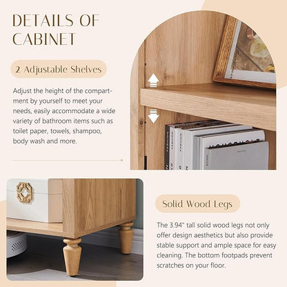 76" Tall Arched Bathroom Storage Cabinet, 5 Tiers Narrow Farmhouse Arched Cabinet w/Adjustable Shelves, Modern Wooden Storage Cabinet for Bathroom, Living Room, Entryway, Study Room (Natural)
