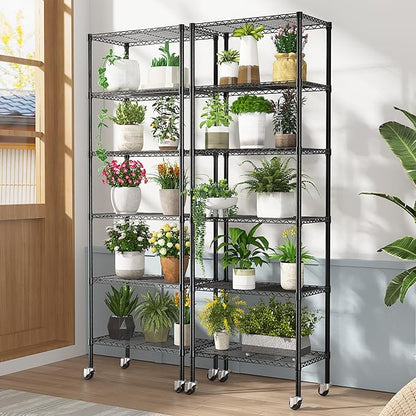 6-Tier Rolling Storage Shelves, 14" D x 24" W x 71" H Adjustable Space-Saving Wire Rack Shelving, 750 lbs Capacity Heavy Duty Metal Shelving with Wheels for Garage, Closet, Kitchen