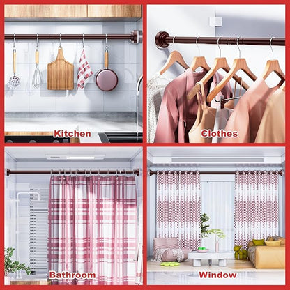 Ausemku Shower Curtain Rod - 32-92 Inch Rustproof Tension Rod, Non-Slip Spring Design, No Drilling Adjustable Curtain Rod for Bathroom, Kitchen, and Closet（Brown）