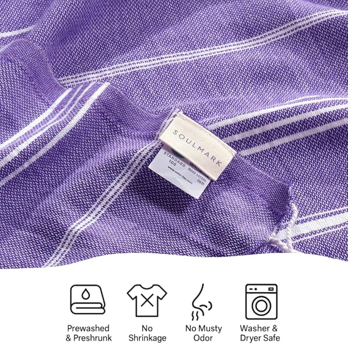 SOULMARK 100% Cotton Turkish Beach Towel with Bag - 38"x71" - 6 Pack - Made in Green & Oeko TEX Certified - Pre-Washed and Sand Free - Quick Dry and Lightweight for Travel - Made in Turkey - Purple
