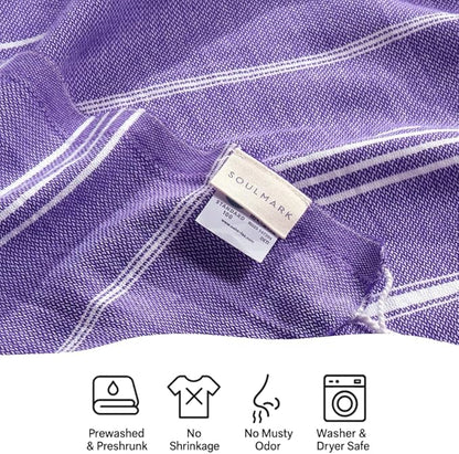 SOULMARK 100% Cotton Turkish Beach Towel with Bag - 38"x71" - 6 Pack - Made in Green & Oeko TEX Certified - Pre-Washed and Sand Free - Quick Dry and Lightweight for Travel - Made in Turkey - Purple