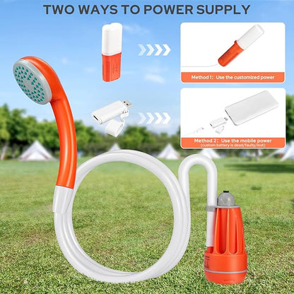 Portable Shower for Camping, 4400mAh Electric Portable Camping Shower with USB C Adapter, Outdoor Camp Pump with LED Camping Light, Multiple Power Supply Methods, for Hiking, Travel, Car