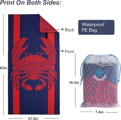 4Monster Microfiber Beach Towel Quick Dry,Super Absorbent Lightweight Travel Towel for Swimmers, Sand Free Camping Towel, Beach Towels for Pool,Swim,Water Sports,Yoga