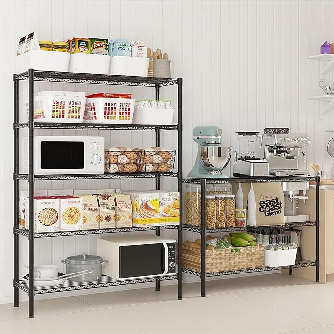 8 Tier Storage Racks Shelving, Heavy Steel Pantry Shelves, Adjustable Wire Shelving Rack, Suitable for Garage, Kitchen, Bathroom, Office, 35" W x 14" D x 106" H, Black