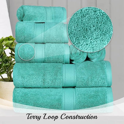 BLUENILEMILLS Madison Egyptian Cotton Towels, Towel Set for Bathroom, Shower, Hotel, Plush, 800 GSM, Highly Absorbent and Ultra-Soft Towels, Bath Essentials, 8 Piece Assorted Towel Set, Turquoise