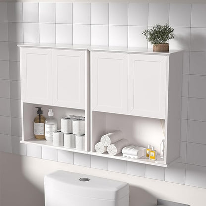 White Bathroom Wall Cabinet,Over The Toilet Storage Cabinet,Bathroom and Laundry Wall Mount Storage Medicine Cabinet with Open and Adjustable Shelf,Easy Assembly (Style A -1 PC, White)