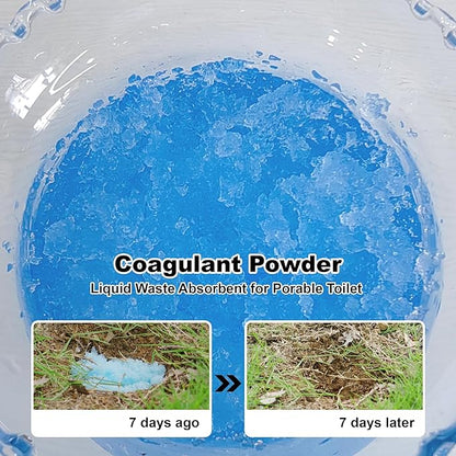 Super Absorbent Polymer 30 Packs,Portable & Fast-Absorbing Camp Toilet Chemicals Gel with 5 Gallon Bucket Toilet Luggable Drawstring Bag, Emergency Toilet Bag&Potty Gel