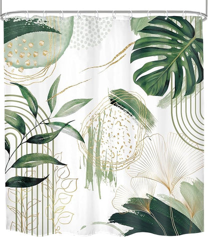 Sage Green Boho Shower Curtain 72Wx78H Mid Century Modern Tropical Palm Leaves Plant Abstract Bohemian Geometric Arch Bathroom Decor Botanical Bath Curtain Fabric Polyester 12 Pack Hooks