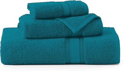 LANE LINEN Luxury Bath Towels Set - 3 Piece Set, 100% Cotton Bathroom Towels, Zero Twist, Quick Dry Absorbent Bath Towel, Super Soft, 1 Bath Towel, 1 Hand Towel, 1 Wash Cloths - Sea Port