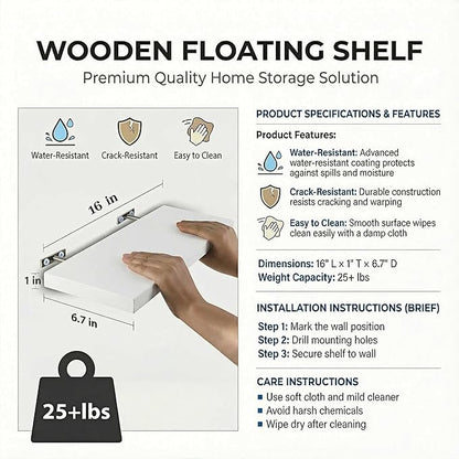 SAUMONIERES Floating Shelves Wall Shelf Solid Wood for Bathroom Bedroom Kitchen Set of 3, White Wall Shelves