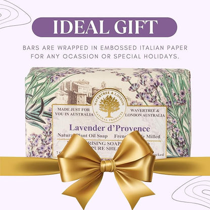 Wavertree & London Lavender Scented Natural Soap Bars (Pack of 2), 7oz Moisturizing French Triple Milled Soap Bars enriched with shea butter - Pure Plant Oil Bath & Body Bar for All Skin Types