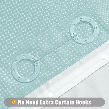 MitoVilla Teal Waffle Small Stall Shower Curtain Liner Set 36 x 74, No Hooks Required Half Size Narrow Fabric Cloth Shower Curtain Set with Snap-in Liner for Modern Bathroom Decor, Teal/Turquoise/Aqua