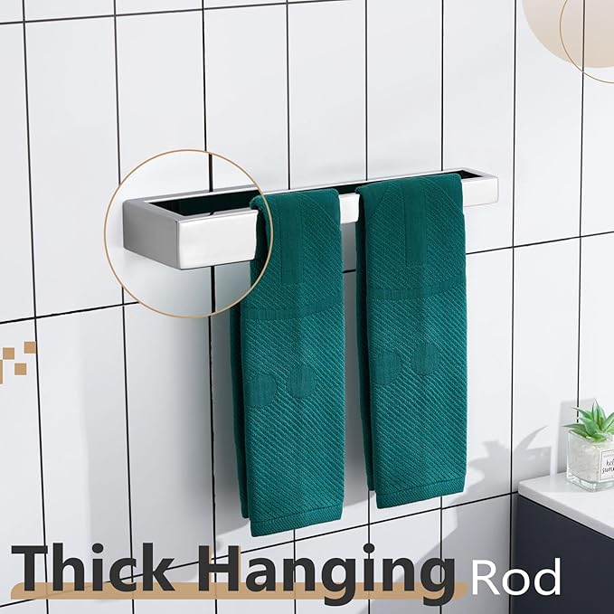 KOKOSIRI Towel Holder Chrome Bath Towel Bar Rack 16-Inch Kitchen Holder Polished Stainless Steel for Bathroom Hardware Wall Mounted, 1 Pack B4008CH-L16