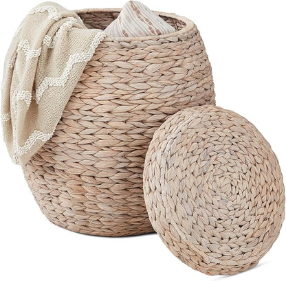 Best Choice Products Multipurpose Hyacinth Storage Basket, Plant Décor, Handwoven Organizer Tote for Bedroom, Living Room, Nursery, w/Lid - Whitewash