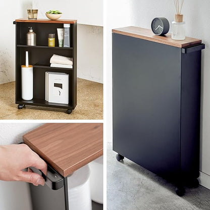 YAMAZAKI Home Slim Rolling Storage Cart – Narrow Bathroom Storage Cabinet with Handle, Slim Bathroom Storage Cart with Wheels, Easy Assembly, Steel + Wood, Black, 27" - Steel -