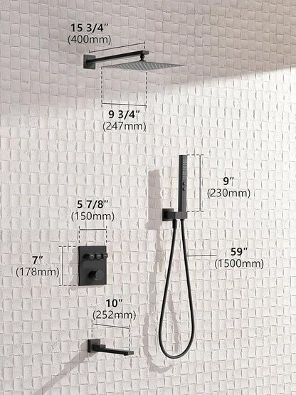 Lefton Shower System in Fahrenheit Display (Battery-free), 10” Overhead Shower Head with All-in-one Handheld Spray Showerhead and Bathtub Faucet, 4-in-1 Control System, SSWM2502 (Matte Black)