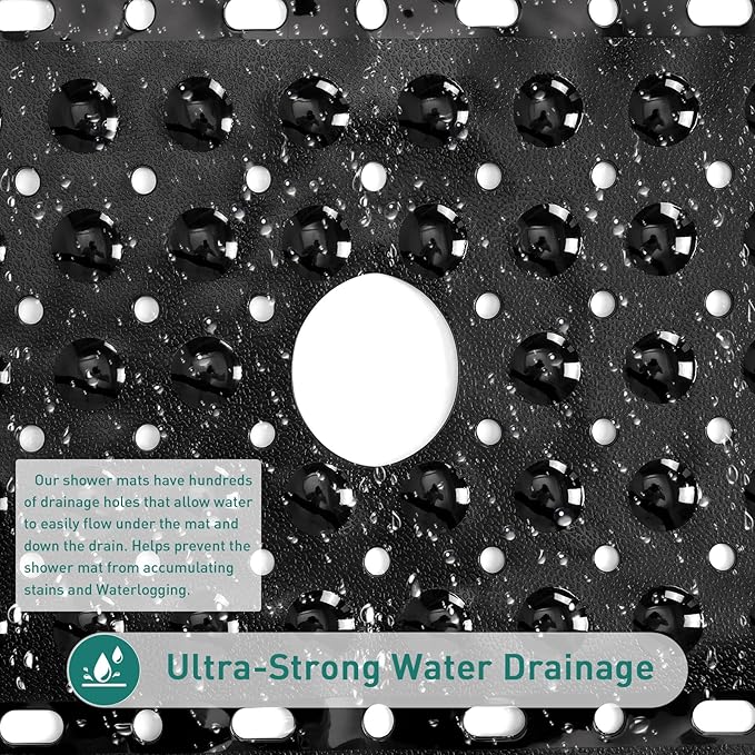 Large Black Square Shower Mat Non Slip 27 x 27 Inch, Shower Bath Mats Tub Mat for Inside Shower Bathroom Floor, Shower Stall Mats with Big Suction Cups Drain Holes, Easy Washable, BPA-Free