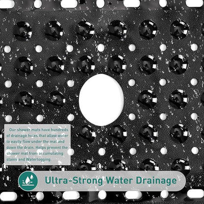 Large Black Square Shower Mat Non Slip 27 x 27 Inch, Shower Bath Mats Tub Mat for Inside Shower Bathroom Floor, Shower Stall Mats with Big Suction Cups Drain Holes, Easy Washable, BPA-Free