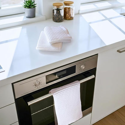 PÜSKÜL Organic Waffle Hand & Kitchen Towel 100% Turkish Cotton Set of 3 White - Premium Hotel Quality, Soft, Quick-Dry, Absorbent, Lint-Free Hand Towels 32X16 Inches (3, White)