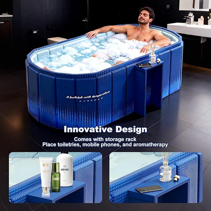 Portable Bathtub for Adult 47" Large Collapsible Cold Plunge Bathtub Foldable No Installation Ice Bath Tub for Shower Stall, Bathroom Hot SPA Soaking Standing Tub