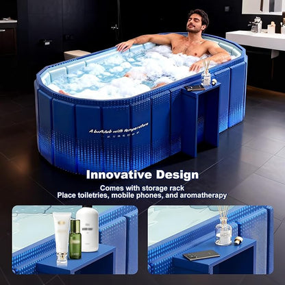 Portable Bathtub for Adult 59" Large Collapsible Cold Plunge Bathtub Foldable No Installation Ice Bath Tub for Shower Stall, Bathroom Hot SPA Soaking Standing Tub