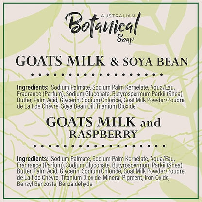 Australian Botanical Soap, Classic Goat Milk and Goat's Milk with Raspberry, 6.6 OZ, Triple Milled Bars made with Enriched with Organic Shea Butter, Pack of 8