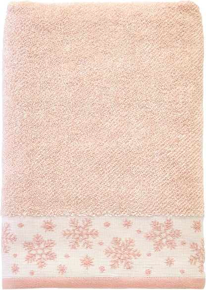 SKL Home Christmas/Winter Heather Snowflake 100% Cotton Premium Bath Towel, 500 GSM, Soft & Absorbent Jacquard, Decorative, Blush Pink