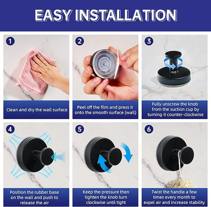 luckin smile Suction Cup Hooks for Shower, No-Drill Removable Towel Hook for Bathrooms, Shower Hooks, Suitable for Bathrooms, Kitchens, Windows, Glass, Powerful Suction Cup Hook (2, Black)