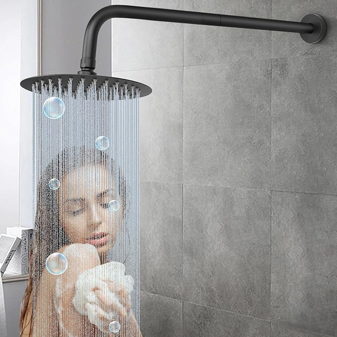 HarJue Shower Arm with Flange and Teflon Tape, Wall Mounted Shower Pipe 304 Stainless Steel Extension Arm for Fixed Shower Head & Handheld (20 Inch, Matte Black)