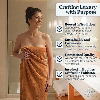 Soleil Fine Goods Luxurious 800 GSM 100% Cotton Bath Towel Set (4-Pack, 27x54) - Heavyweight & Ultra Absorbent, Plush Softness for Bathroom | Hotel & Spa Quality Luxury Towels- Brown Amber